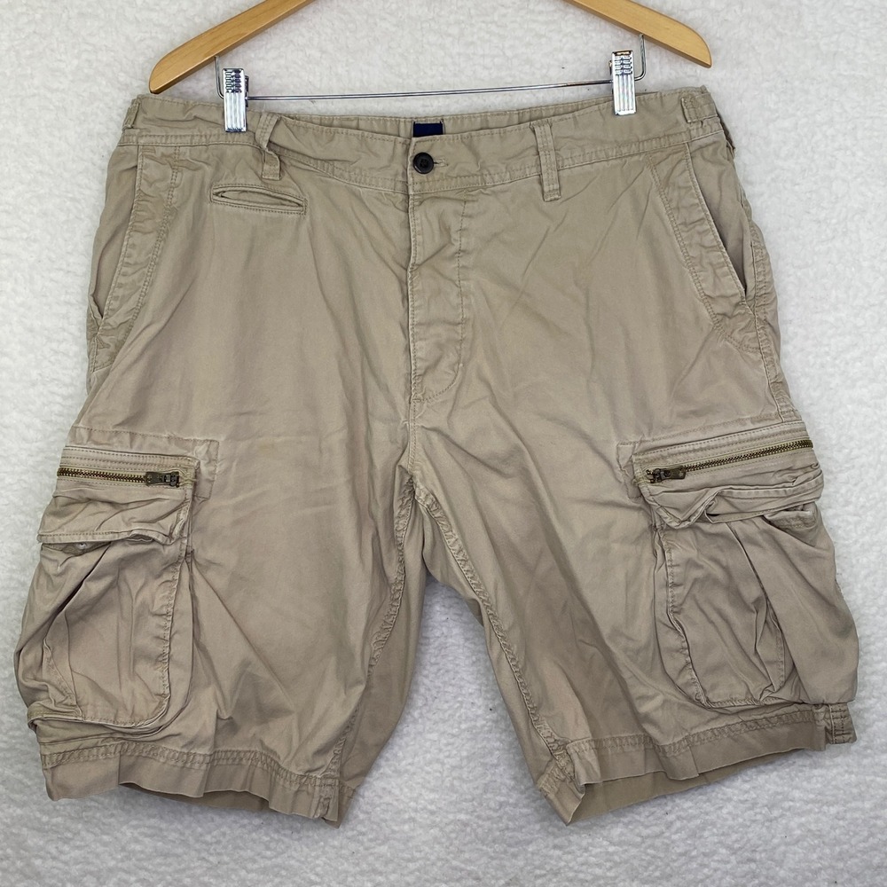 Gap Mens Khaki Cargo Shorts Tan Cotton Twill Multi Pocket Utility Size 38
